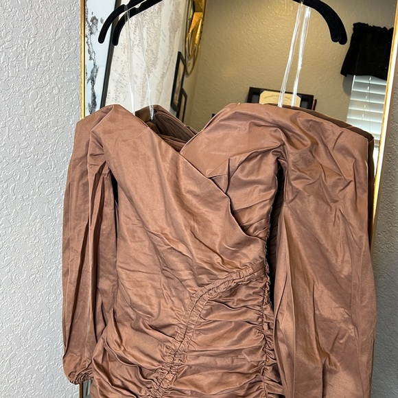 HOUSE OF CB 'Indra' Mocha Off The Shoulder Wrap Mini Dress NWOT - Picture 11 of 13